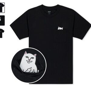 RIPNDIP Lord Nermal Pocket Tee Black Middle Finger Streetwear Cat Size XS New